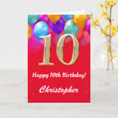 第10誕生日赤と金ゴールド吹きカラフル出 カード (黄色い花)
