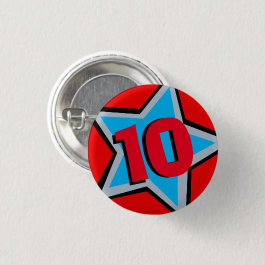第10誕生日赤灰色スターエイジボタン/バッジ 缶バッジ (正面&裏面)
