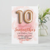 第10誕生日赤面ピンク水彩招待状 招待状 (スタンド正面)