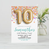 第10誕生日金ゴールドミントオレンジ紙吹雪招待状 招待状 (スタンド正面)