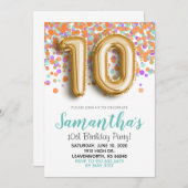 第10誕生日金ゴールドミントオレンジ紙吹雪招待状 招待状 (正面/裏面)