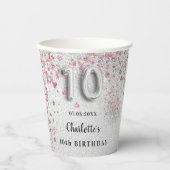 第10誕生日銀ピンクグリッターダストモノグラム 紙コップ (正面)