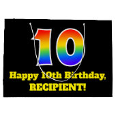 第10誕生日～おもしろい, カラフル, 鮮やか, Rainbow 10 ラージペーパーバッグ (裏面)