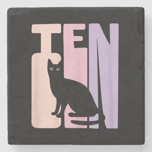 第10誕生日 |かわいい猫ファン10歳 ストーンコースター (正面)