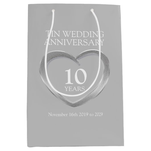 第10錫の結婚記念日の写真のギフトバッグ ミディアムペーパーバッグ (正面)