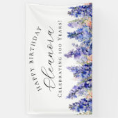 第100ハッピーバースデーバナーブルー7月誕生花 横断幕 (縦)