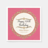 第100ハッピーバースデーパーティーお祝いラウンドデコール スタンダードカクテルナプキン (正面)