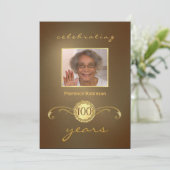 第100バースデーパーティ招待状-アンティーク金ゴールド 招待状 (スタンド正面)