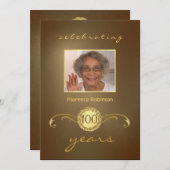 第100バースデーパーティ招待状-アンティーク金ゴールド 招待状 (正面/裏面)