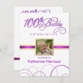 第100バースデーパーティ招待状-モノグラム 招待状 (正面/裏面)