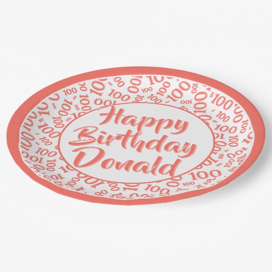 第100パーティー乱数パターン珊瑚/白 ペーパープレート (アングル)