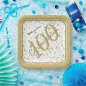 第100回エレガントパーティー100代金ゴールド/白 ペーパープレート (パーティー)