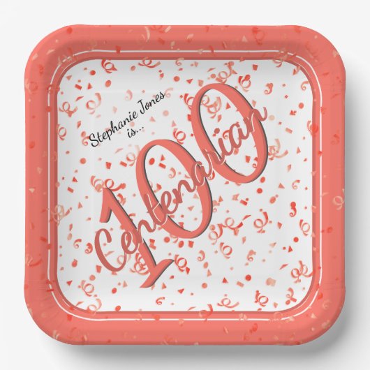 第100回エレガントパーティー100年サンゴ/白 ペーパープレート (正面)