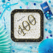 第100回エレガントパーティー100年ブラック/金ゴールド ペーパープレート (パーティー)