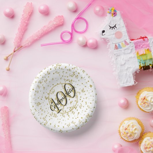 第100回エレガント百代パーティーブラック/金ゴールド ペーパーボウル (パーティー)