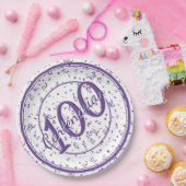 第100回エレガント百代パーティー紫/白 ペーパープレート (パーティー)