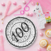 第100回エレガント百代パーティー黒/白 ペーパープレート (パーティー)