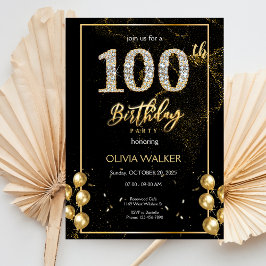 第100回ダイヤモンドブラック&金ゴールド誕生日 招待状