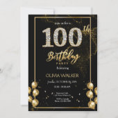 第100回ダイヤモンドブラック&金ゴールド誕生日 招待状 (正面)
