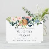 第100回ネイビーモダンフローラ水彩誕生日パーティー 招待状 (スタンド正面)