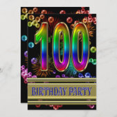 第100回バースデーパーティーへの招待（バブル） 招待状 (正面/裏面)