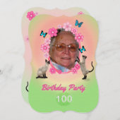 第100回バースデーパーティーへの招待 招待状 (正面/裏面)