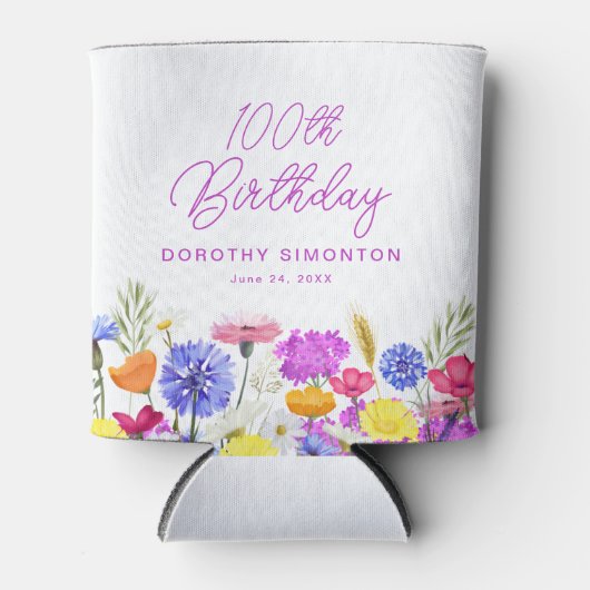 第100回バースデーパーティーパープルワイルドフラワーカスタム 缶クーラー (正面)