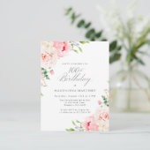 第100回バースデーパーティーフェミニンピンクフローラ インビテーションポストカード (スタンド正面)