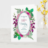 第100回バースデーパーティー招待状、花つき楕円形 カード (黄色い花)