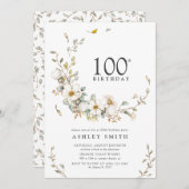 第100回バースデーパーティー水素朴色ワイルドフラワー 招待状 (正面/裏面)
