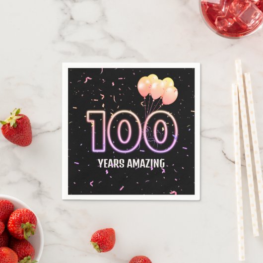 第100回バースデーパーティー風船と紙吹雪 スタンダードカクテルナプキン (インサイチュ)