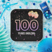 第100回バースデーパーティー風船と紙吹雪 ペーパープレート (パーティー)