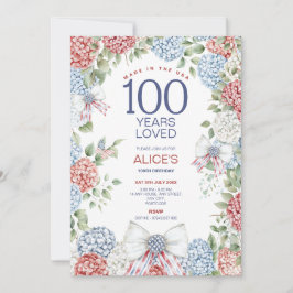 第100回バースデーパーティー、レッドホワイト&ブルー、7月4日 招待状