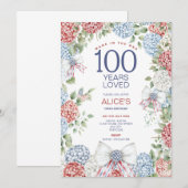 第100回バースデーパーティー、レッドホワイト&ブルー、7月4日 招待状 (正面/裏面)