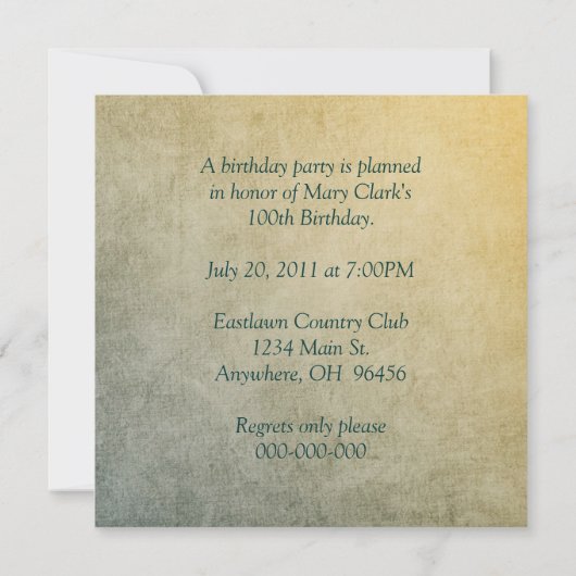 第100回バースデーパーティー 招待状 (裏面)