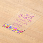 第100回誕生会パープルワイルドフラワー アクリル招待状 (レイダウン)