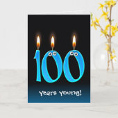 第100回誕生日ろうそく – 目玉 カード (黄色い花)