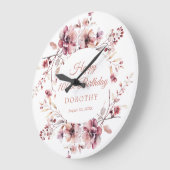 第100回誕生日パーソナライズされたブルゴーニュフローラ ラージ壁時計 (傾斜)