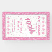 第100回誕生日パーティーへようこそ – ピンク/ホワイト 横断幕 (横)