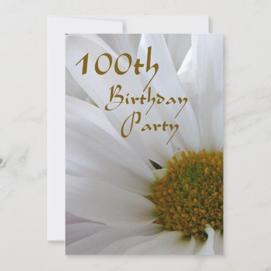 第100回誕生日パーティーホワイトデイジー 招待状 (正面)