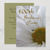 第100回誕生日パーティーホワイトデイジー 招待状 (正面/裏面)
