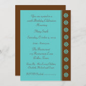 第100回誕生日パーティー招待状アクアとブラウン 招待状 (正面/裏面)