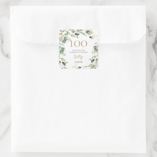 第100回誕生日ユーカリありがとう スクエアシール (バッグ)