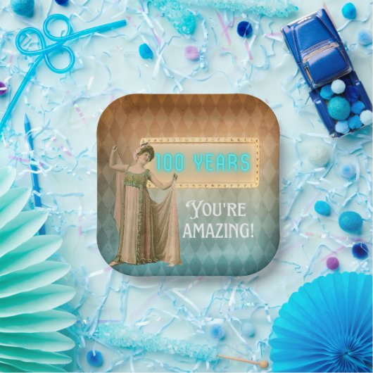 第100回誕生日ヴィンテージ歌手 ペーパープレート (パーティー)