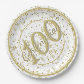 第100回100回エレガント100回パーティー金ゴールド/白 ペーパープレート (正面)