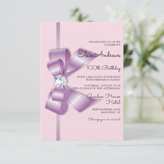 第100回100回ジュエルボウ&リボン誕生日 招待状 (スタンド正面)