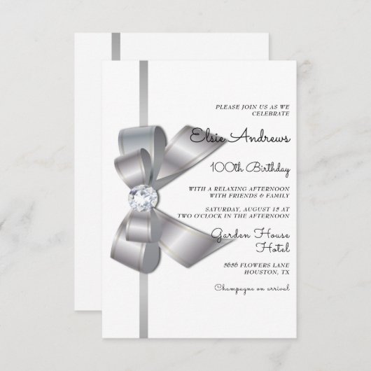 第100回100回ジュエルボウ&リボン誕生日 招待状 (正面/裏面)