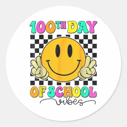 第100日学校生活かわいいスマイル顔100 ラウンドシール (正面)