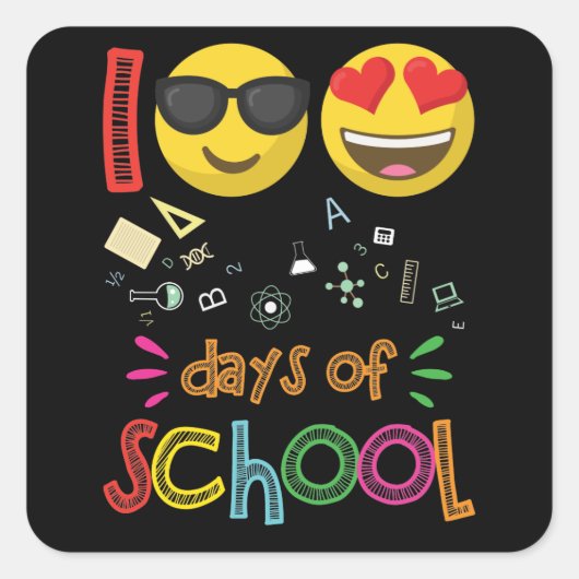 第100日幼稚園先生絵文字 スクエアシール (正面)