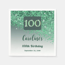 第100誕生日かわいらしグリーングリッター スタンダードカクテルナプキン